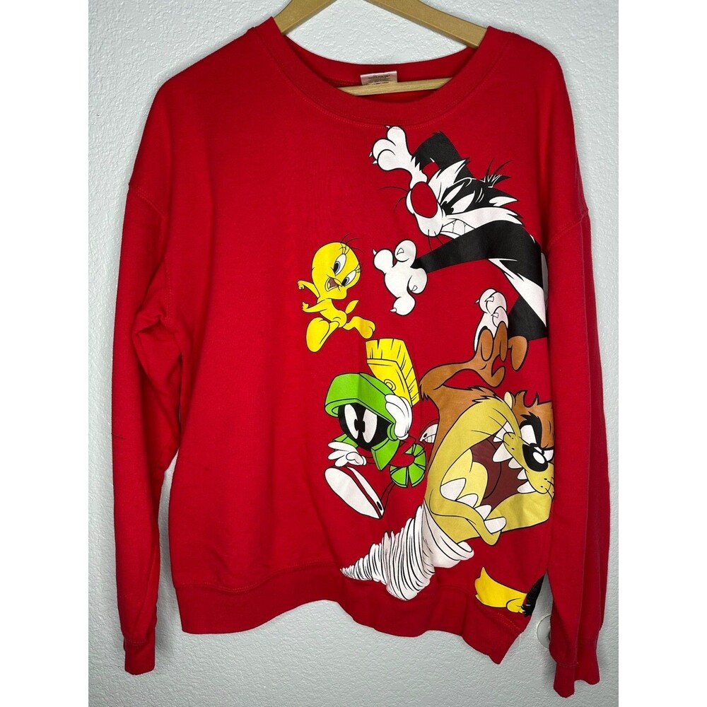 Looney Tunes Sweatshirt Youth XL 15-17 Red Wraparound Taz Bugs Tweety Graphic